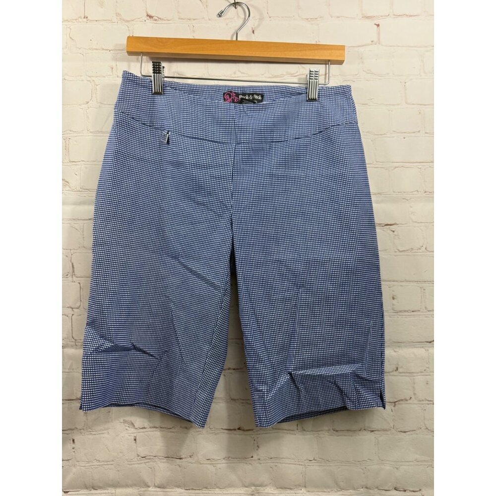Peck & Peck Petite Shorts Womens Size 10P Blue & White Stretch Tummy Control